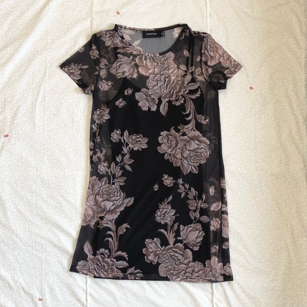 MinkPink Floral Mesh Short Sleeve dress